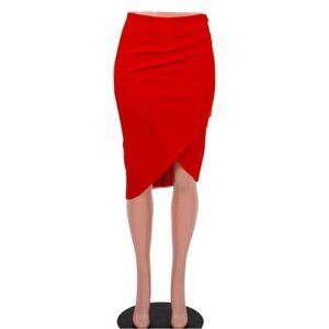 Designer Bec & Bridge NWOT Mesh ruched asymmetrical red Gold tulle midi skirt 6